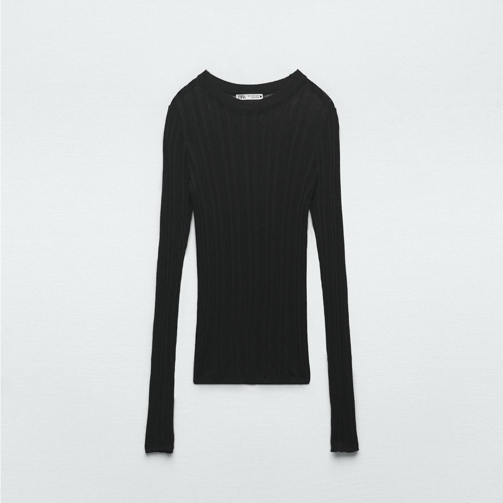 Zara Black Semi Sheer Knit Shirt